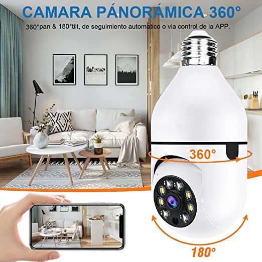 Cámara de Seguridad 360° Panorámica WiFi HD con Visión Nocturna y Audio Bidireccional